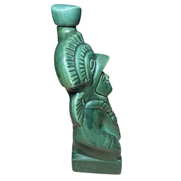 Vtg Kahlua Mayan Aztec Warrior Decanter Green 6 Shot Glass Set MCM Barware Rare - Picture 3 of 16